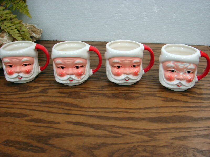 Set/4 Vintage Santa Face Mugs Cups Japan Coffee Cocoa Mid- Century Christmas, Moose-R-Us.Com Antiques Collectibles Log Cabin Decor