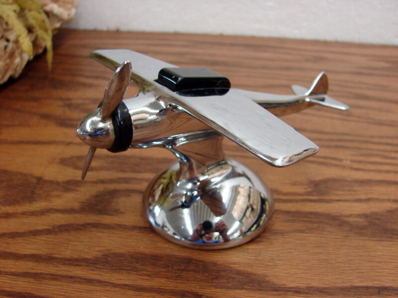 Vintage Chrome Hamilton Fighter Plane Aircraft Table Lighter USA, Moose-R-Us.Com Antiques Collectibles Log Cabin Decor