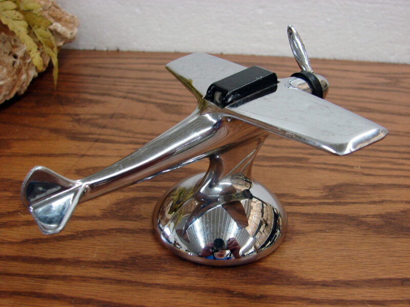 Vintage Chrome Hamilton Fighter Plane Aircraft Table Lighter USA, Moose-R-Us.Com Antiques Collectibles Log Cabin Decor