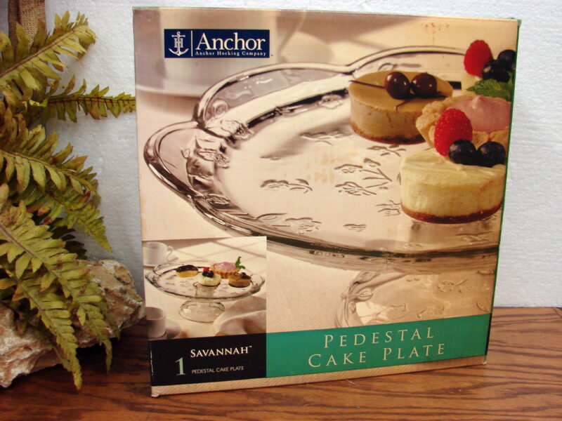 Brand New Anchor Hocking Savannah Clear Pedestal Cake Stand 12&#8243; Round, Moose-R-Us.Com Antiques Collectibles Log Cabin Decor