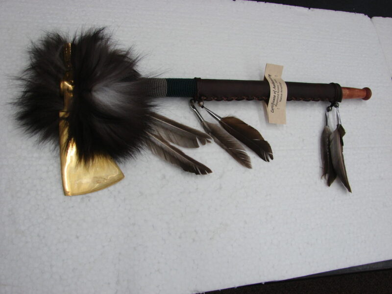 Large Authentic Native American Indian Navajo Brass Hatchet Peace Pipe, Moose-R-Us.Com Antiques Collectibles Log Cabin Decor