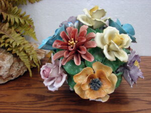 Vintage Capodimonte Italy Porcelain Flowers Basket Centerpiece Large