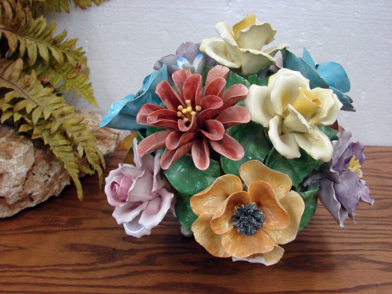 Vintage Capodimonte Italy Porcelain Flowers Basket Centerpiece Large, Moose-R-Us.Com Antiques Collectibles Log Cabin Decor