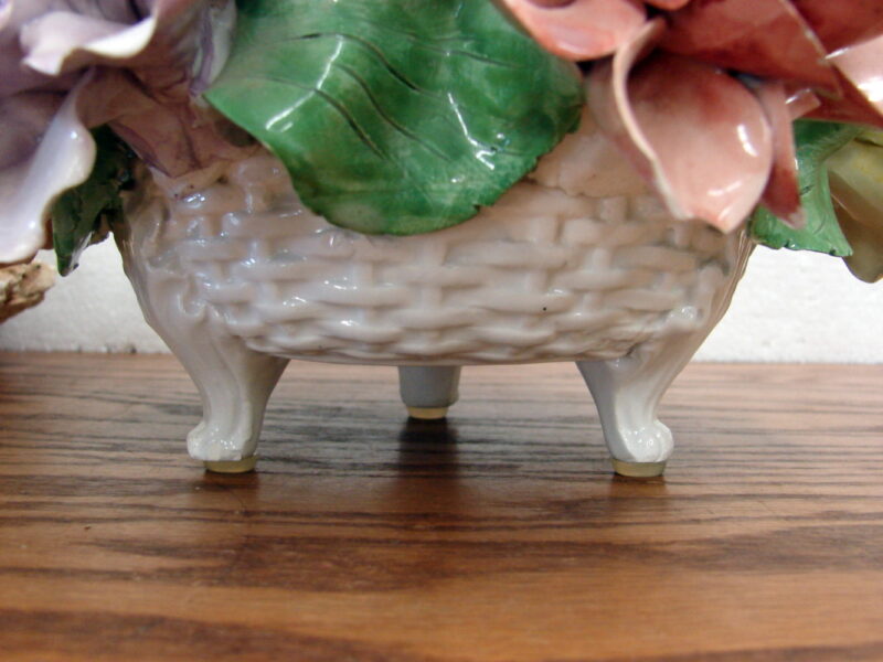 Vintage Capodimonte Italy Porcelain Flowers Basket Centerpiece Large, Moose-R-Us.Com Antiques Collectibles Log Cabin Decor