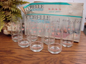 Set/7 Vintage Corning Ware Corelle Forever Yours Hearts Cooler Drinking Glasses in Box