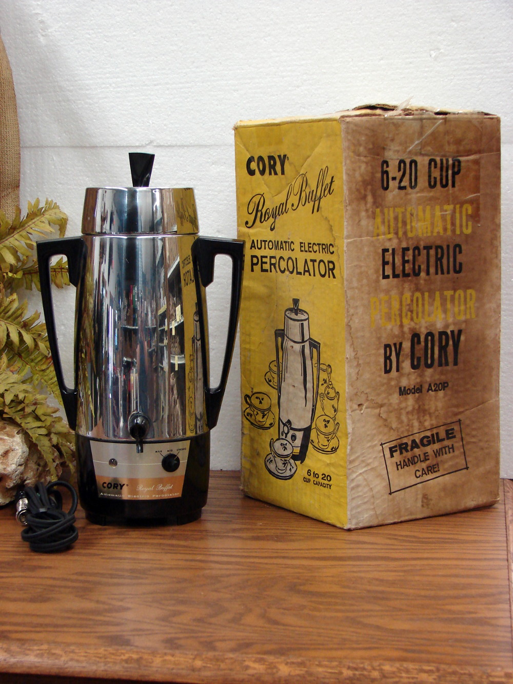 Vintage Cory 6-20 Cup Chrome Stainless Royal Buffet Coffee Percolator w/ Original Box