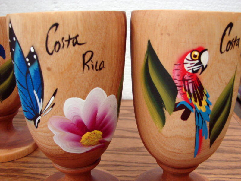Set/4 Souvenir Vintage Mahogany Wood Hand Painted Chalice Cup Costa Rica, Moose-R-Us.Com Antiques Collectibles Log Cabin Decor