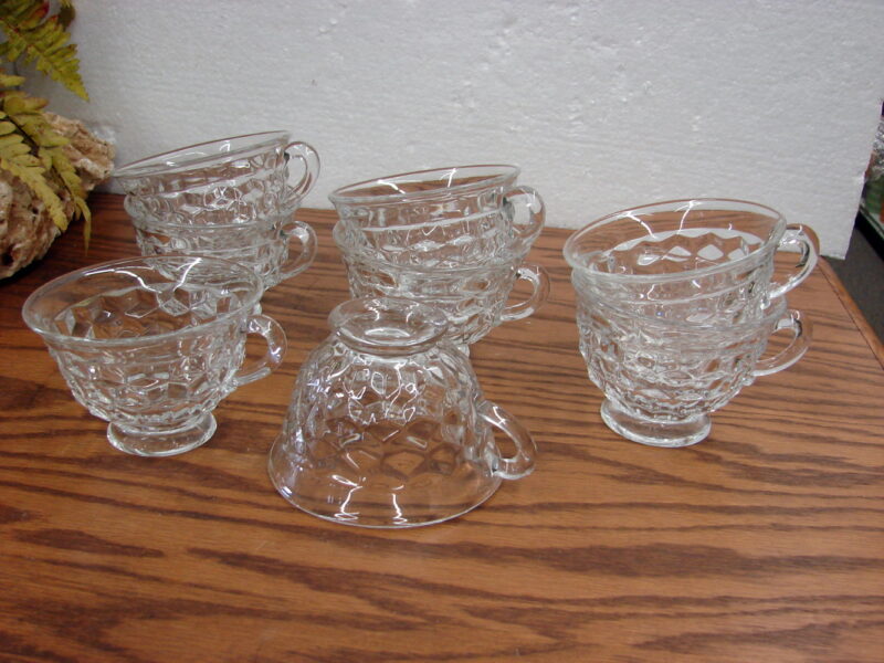 Set/8 Vintage Fostoria American Clear Loop Handle Footed Flared Rim Punch Cups, Moose-R-Us.Com Antiques Collectibles Log Cabin Decor