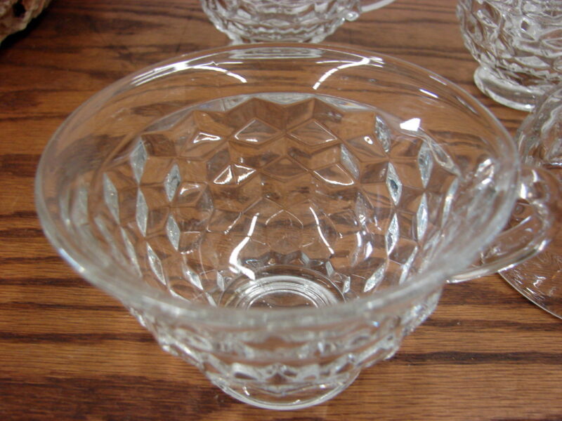 Set/8 Vintage Fostoria American Clear Loop Handle Footed Flared Rim Punch Cups, Moose-R-Us.Com Antiques Collectibles Log Cabin Decor