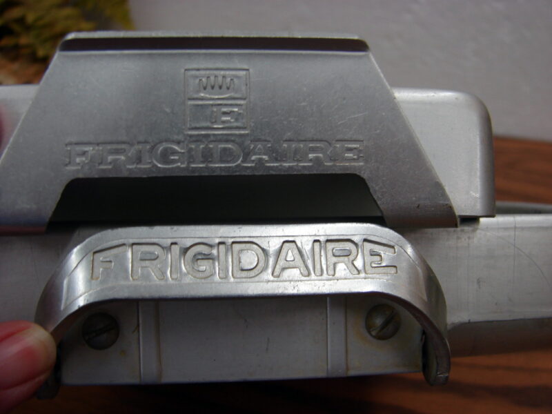 Vintage Frigidaire Quickube Meat Ice Cube Tray Retro Aluminum Logo End Handle, Moose-R-Us.Com Antiques Collectibles Log Cabin Decor