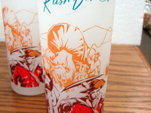 Set/6 Vintage Federal Glass Frosted Ice Tea Glasses Rush for Gold Wagon Train