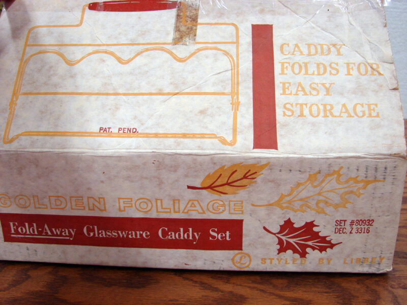 Brand New Vintage Libbey Golden Foliage Set/8 Tumbler Glasses Carrier Caddy Box, Moose-R-Us.Com Antiques Collectibles Log Cabin Decor