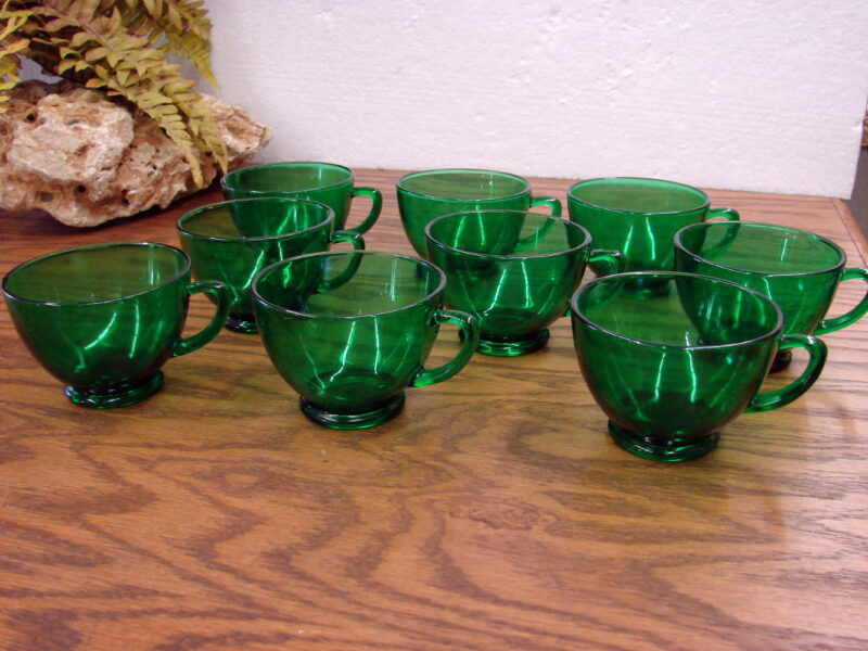 Set/9 Vintage Anchor Hocking Forest Green Glass Punch Snack Set Tea Cups - Image 2