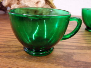 Set/9 Vintage Anchor Hocking Forest Green Glass Punch Snack Set Tea Cups