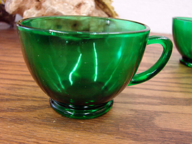 Set/9 Vintage Anchor Hocking Forest Green Glass Punch Snack Set Tea Cups