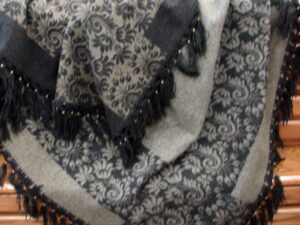 Black Grey 66 X 66 Square Wool Blanket Throw Shawl Tablecloth Tied Fringe Tassels