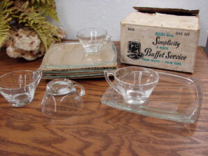 Original Box 4 Trays 4 Cups Vintage Hazel Ware Simplicity Vanity Square Snack Party Set