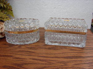 Handcut 24 pbo Lead Crystal Glass Brass Hinged Lid Jewelry Box Oval Slovakia