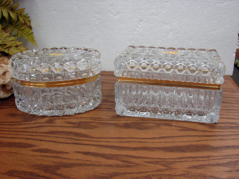 Handcut 24 pbo Lead Crystal Glass Brass Hinged Lid Jewelry Box Rectangular Slovakia, Moose-R-Us.Com Antiques Collectibles Log Cabin Decor