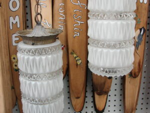 Set/2 Vintage MCM Hollywood Regency Deco Hanging Clear & Frosted Swag Lamps Tested