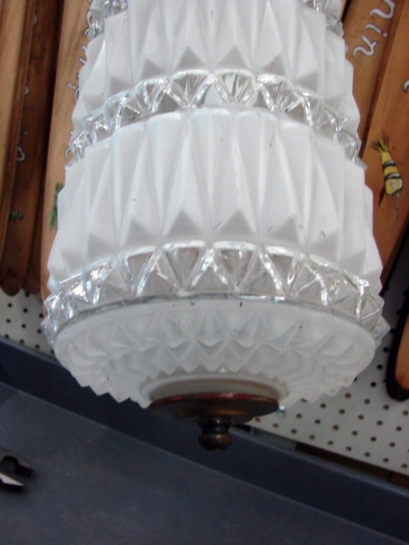 Set/2 Vintage MCM Hollywood Regency Deco Hanging Clear &#038; Frosted Swag Lamps Tested, Moose-R-Us.Com Antiques Collectibles Log Cabin Decor