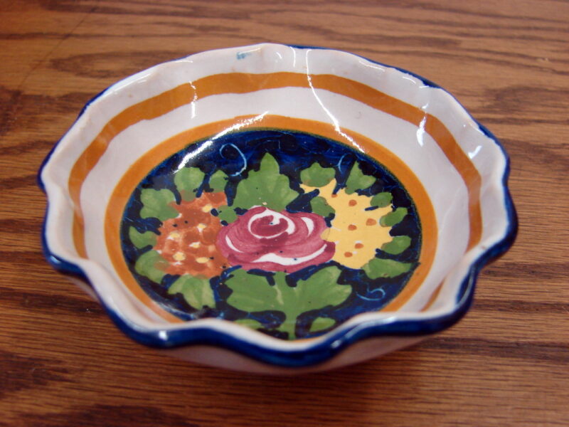 Small Pottery Pin Ring Bowl Ruffled Hand Painted Italy Flower, Moose-R-Us.Com Antiques Collectibles Log Cabin Decor