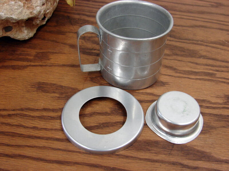 Vintage MCM Very Unique Aluminum Measuring One Cup Shaker w/ Lid Scoop, Moose-R-Us.Com Antiques Collectibles Log Cabin Decor