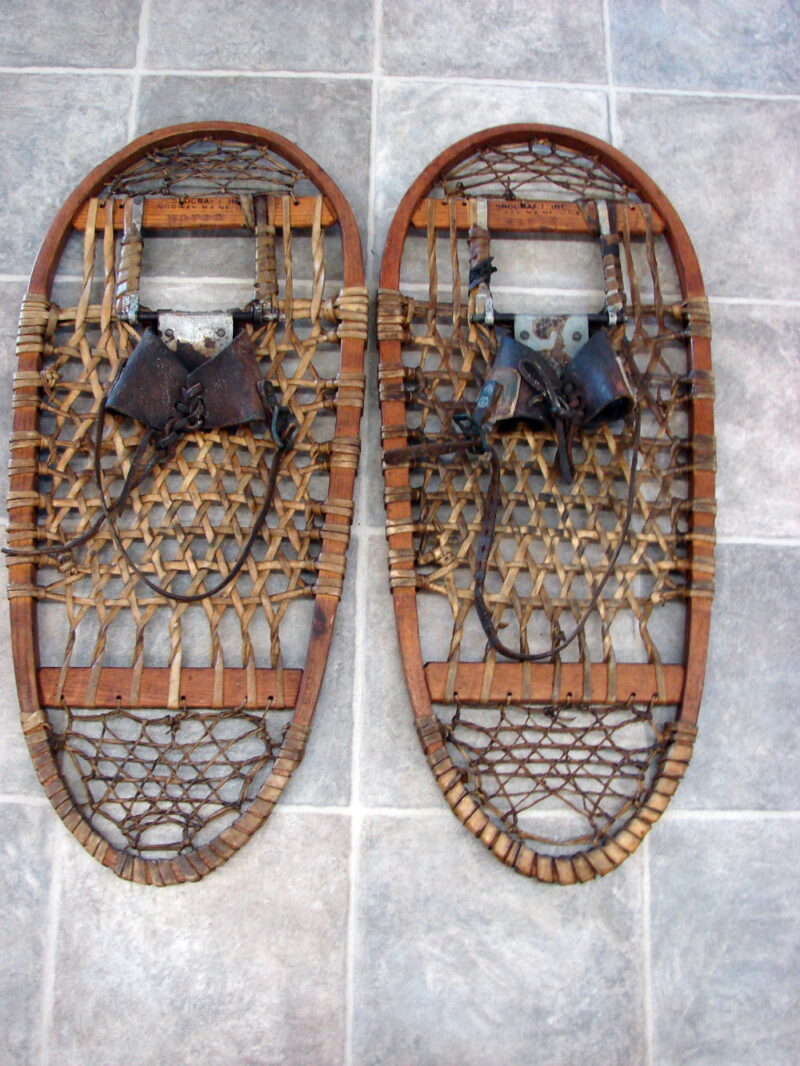 Vintage Ski Lodge Decor Bear Paw Snowshoes WWII 10th Mtn Division Snow Shoe, Moose-R-Us.Com Antiques Collectibles Log Cabin Decor