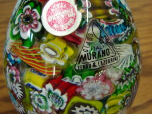 Vintage MCM Murano Millefiori Murrine Egg Art Glass Colorful Paperweight 4”