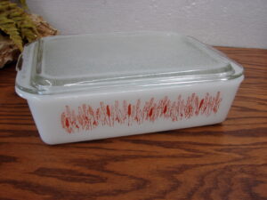 Vintage Proctor Silex Glasbake Milk Glass Lidded Casserole Refrigerator Dish Wheat