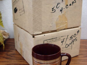 Set/8 Vintage MCM Insulated Burlap RaffiaWare Cups Mugs Brown Boho Box