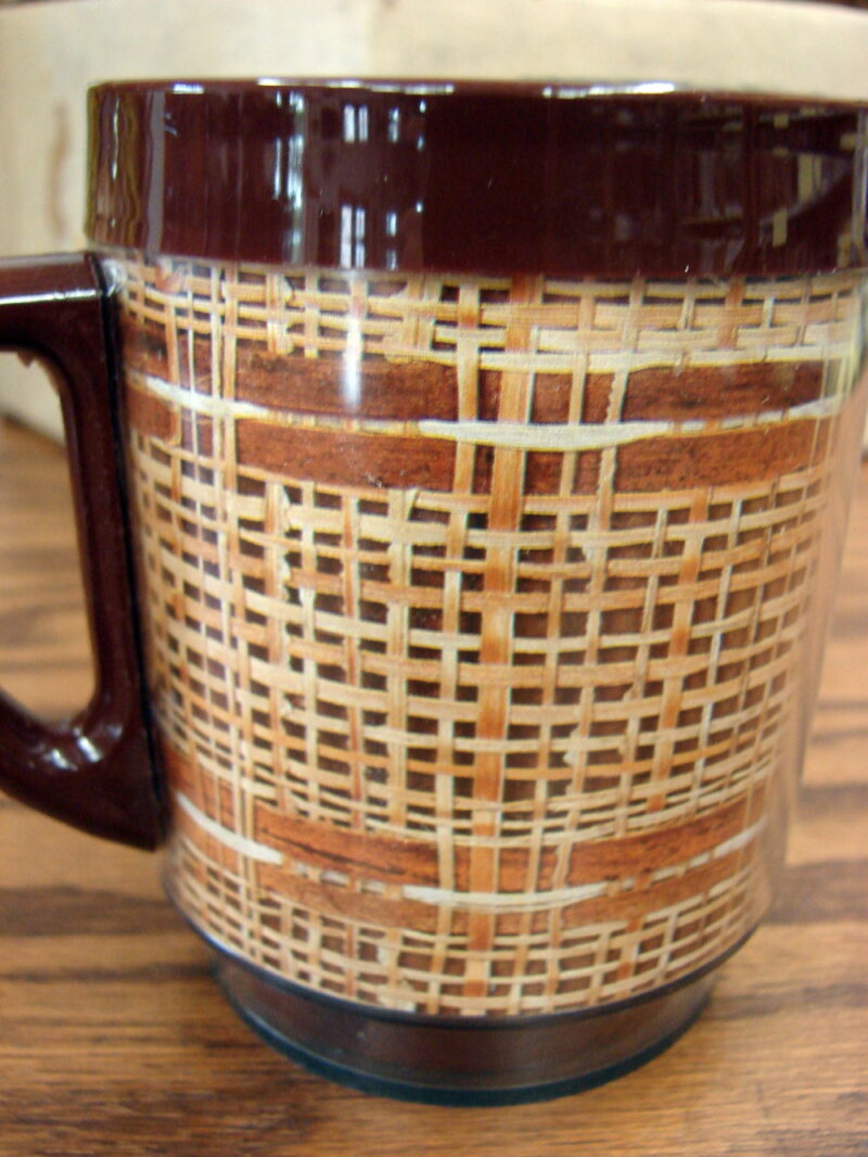 Set/8 Vintage MCM Insulated Burlap RaffiaWare Cups Mugs Brown Boho Box, Moose-R-Us.Com Antiques Collectibles Log Cabin Decor