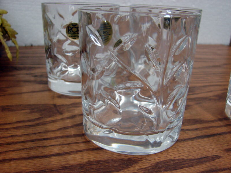 RCR Set/4 Royal Crystal Rock Italy Laurus Cut Lead Crystal Old Fashion Glasses, Moose-R-Us.Com Antiques Collectibles Log Cabin Decor