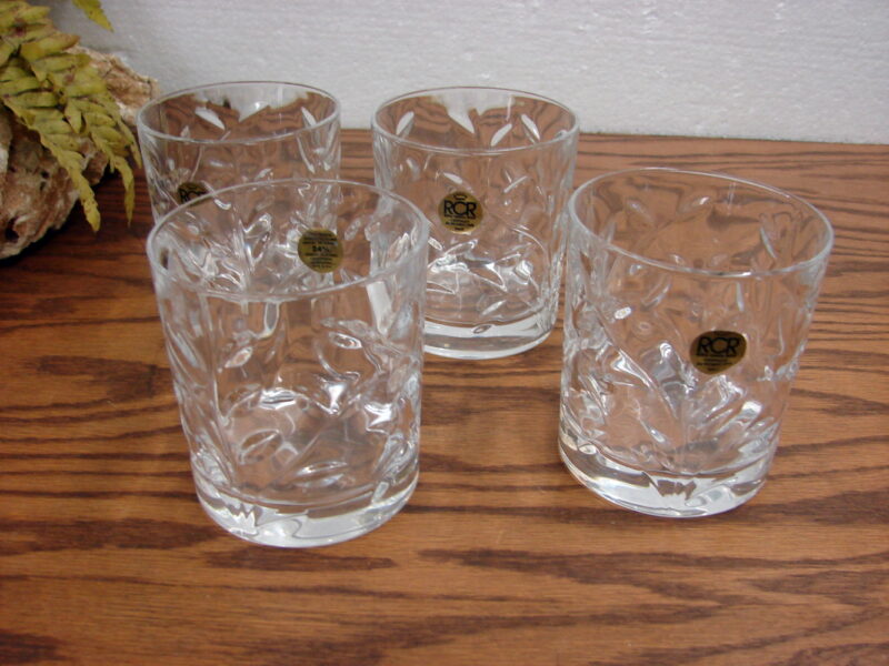 RCR Set/4 Royal Crystal Rock Italy Laurus Cut Lead Crystal Old Fashion Glasses, Moose-R-Us.Com Antiques Collectibles Log Cabin Decor