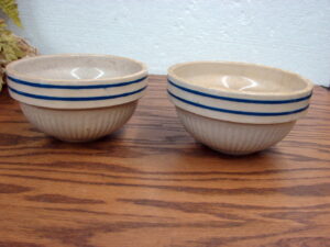 Set/2 Vintage Red Wing Stoneware Ribbed Blue Stripe Shoulder Bowl 5"