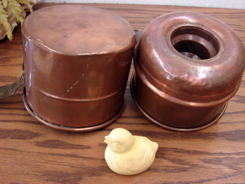 Complete 1930&#8217;s Revere Ware Solid Copper Whistling Chicken Double Boiler Egg Cooker, Moose-R-Us.Com Antiques Collectibles Log Cabin Decor