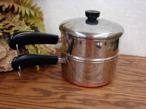 Vintage Copper Bottom Revere Ware 2 Quart Sauce Pan Double Boiler Steamer