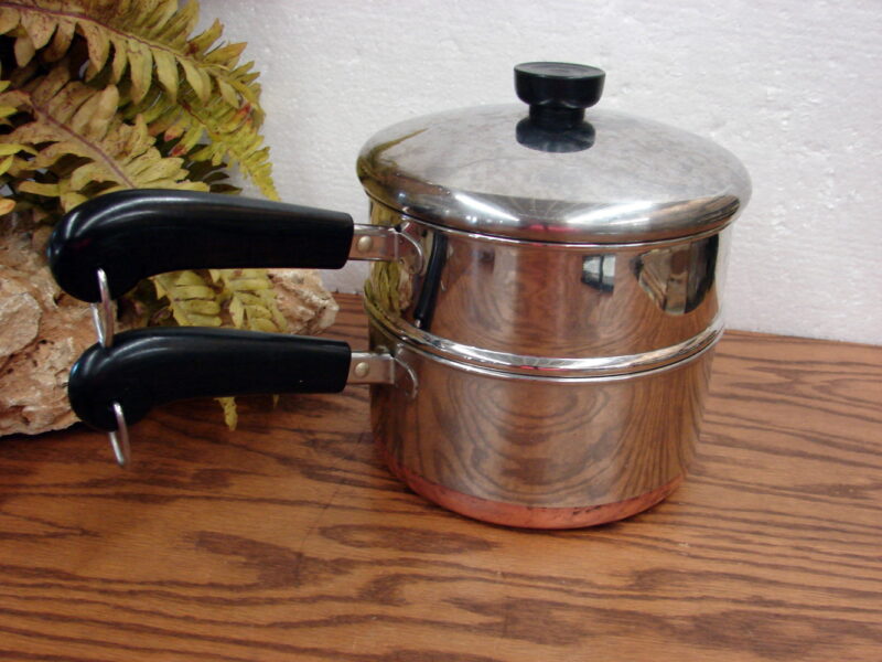Vintage Copper Bottom Revere Ware 2 Quart Sauce Pan Double Boiler Steamer, Moose-R-Us.Com Antiques Collectibles Log Cabin Decor