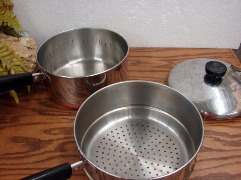 Vintage Copper Bottom Revere Ware 2 Quart Sauce Pan Double Boiler Steamer, Moose-R-Us.Com Antiques Collectibles Log Cabin Decor