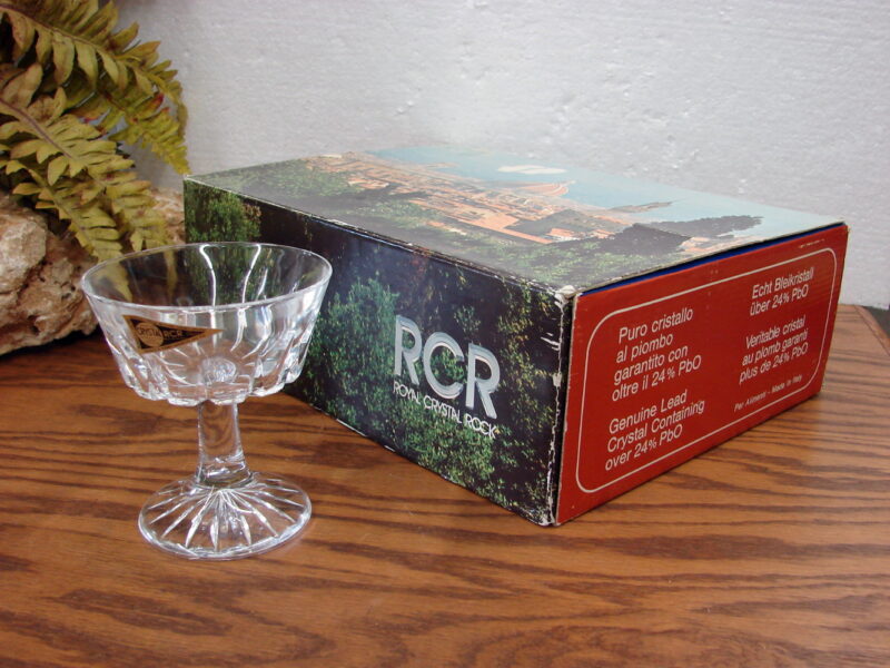 Brand New Set/18 Royal Crystal Rock Italy Zeus Cut Champagne Sherbet  Original Stickers Box, Moose-R-Us.Com Antiques Collectibles Log Cabin Decor