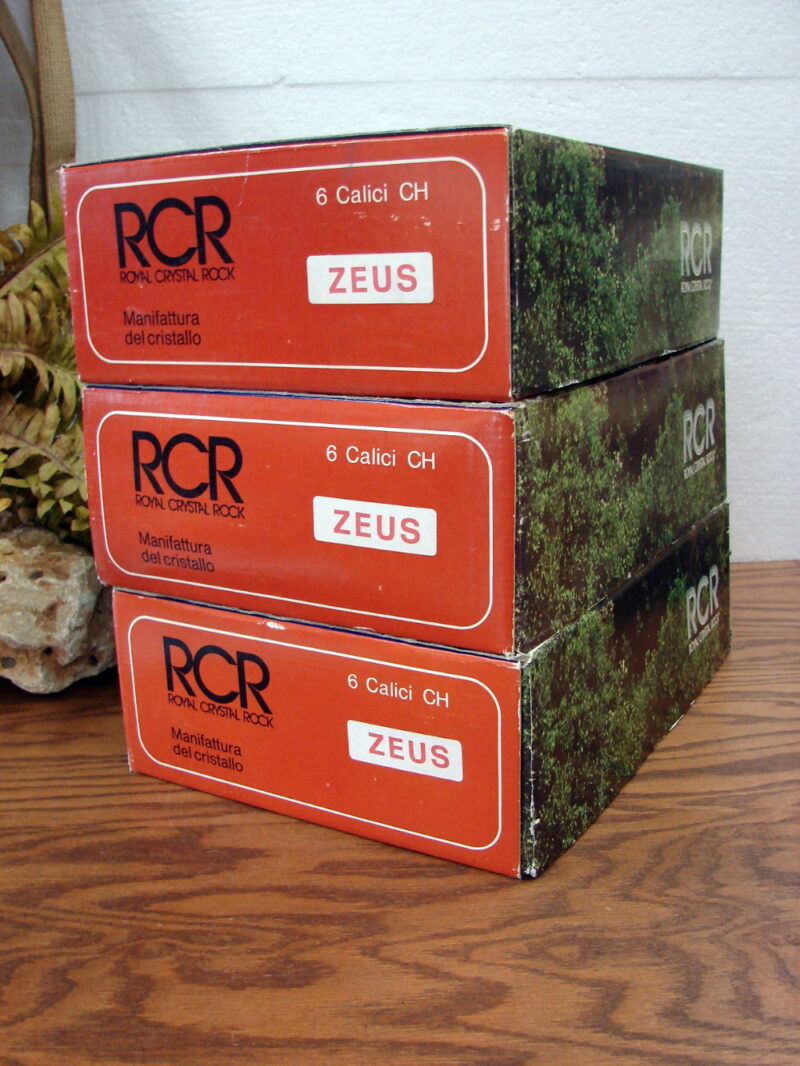 Brand New Set/18 Royal Crystal Rock Italy Zeus Cut Champagne Sherbet  Original Stickers Box, Moose-R-Us.Com Antiques Collectibles Log Cabin Decor