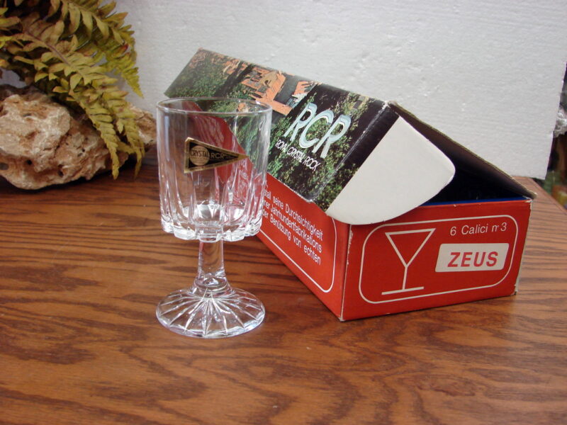 Brand New RCR Set/6 Royal Crystal Rock Italy Zeus Cut Water Goblet Original Stickers Box, Moose-R-Us.Com Antiques Collectibles Log Cabin Decor
