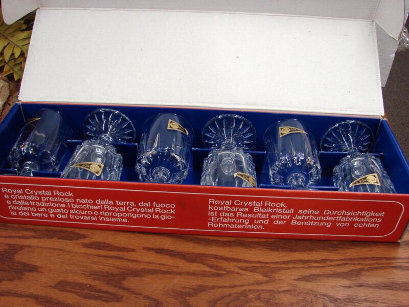 Brand New RCR Set/6 Royal Crystal Rock Italy Zeus Cut Water Goblet Original Stickers Box, Moose-R-Us.Com Antiques Collectibles Log Cabin Decor