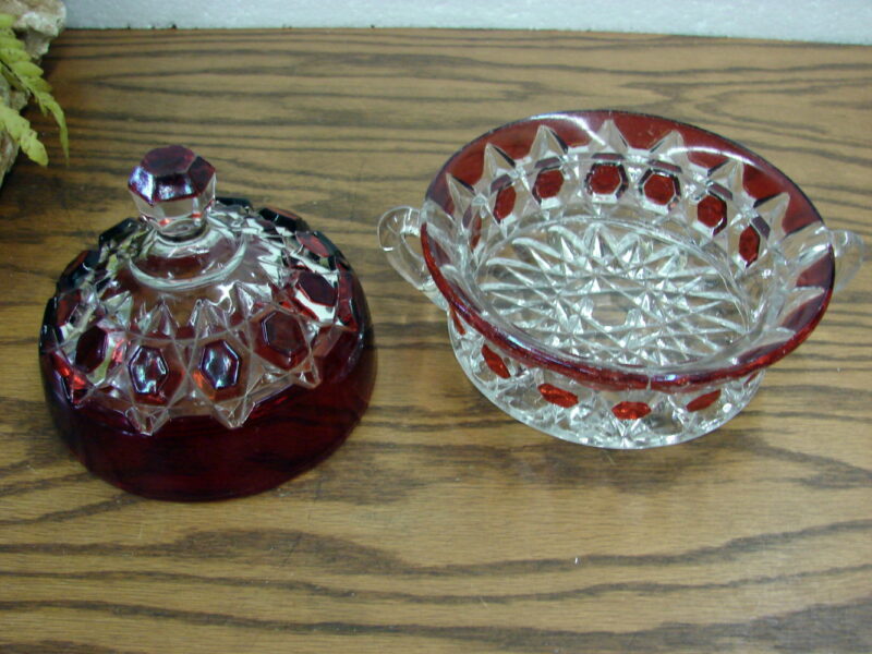 Vintage US Glass Red Block Ruby Flash Cheese Dish w/ Lid Double Handled, Moose-R-Us.Com Antiques Collectibles Log Cabin Decor