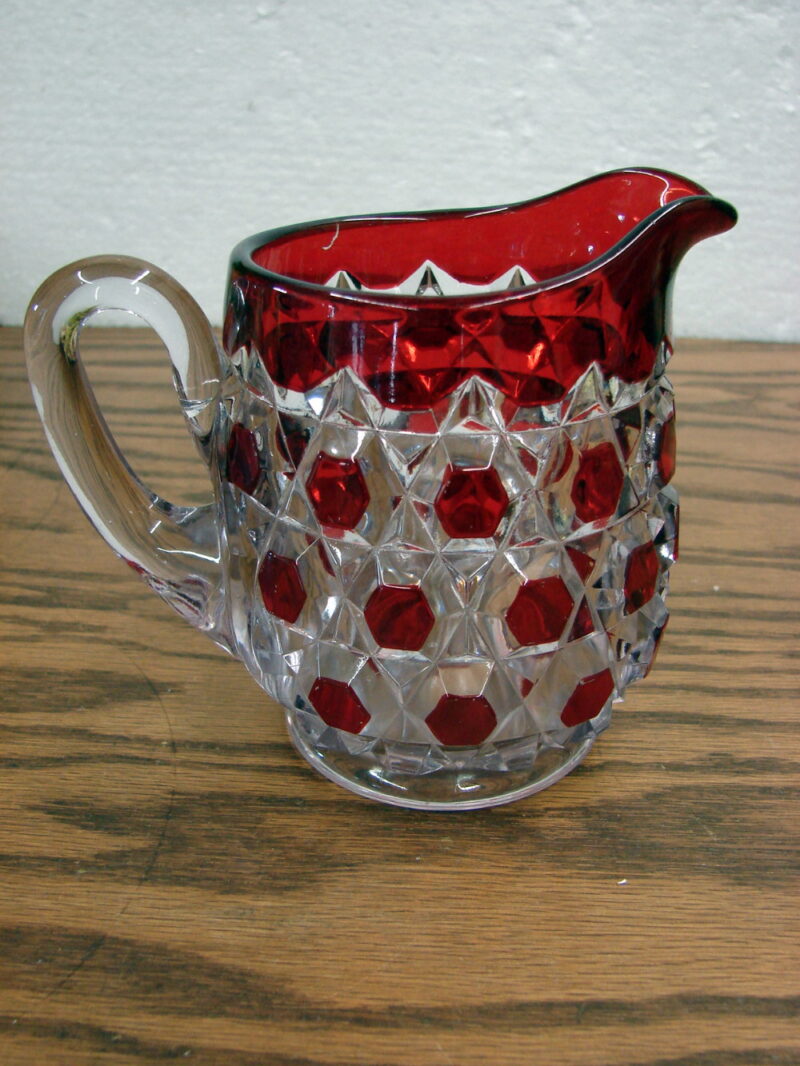 Vintage US Glass Red Block Ruby Flash Small Pitcher Creamer, Moose-R-Us.Com Antiques Collectibles Log Cabin Decor