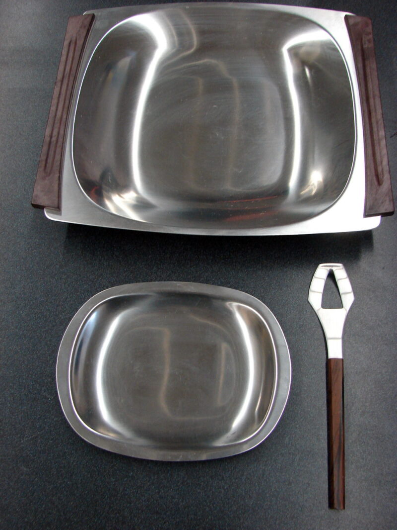 Retro Selandia Denmark  Stainless Danish Relish Trays Olive Spoon Set/3, Moose-R-Us.Com Antiques Collectibles Log Cabin Decor