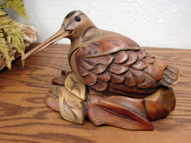 Tom Taber Wood Carved Woodcock Shore Bird Decoy Carving Nesting, Moose-R-Us.Com Antiques Collectibles Log Cabin Decor