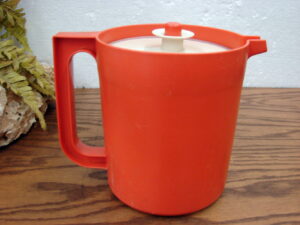Vintage Tupperware #1575 Harvest Orange Push Button 2 Qt Pitcher