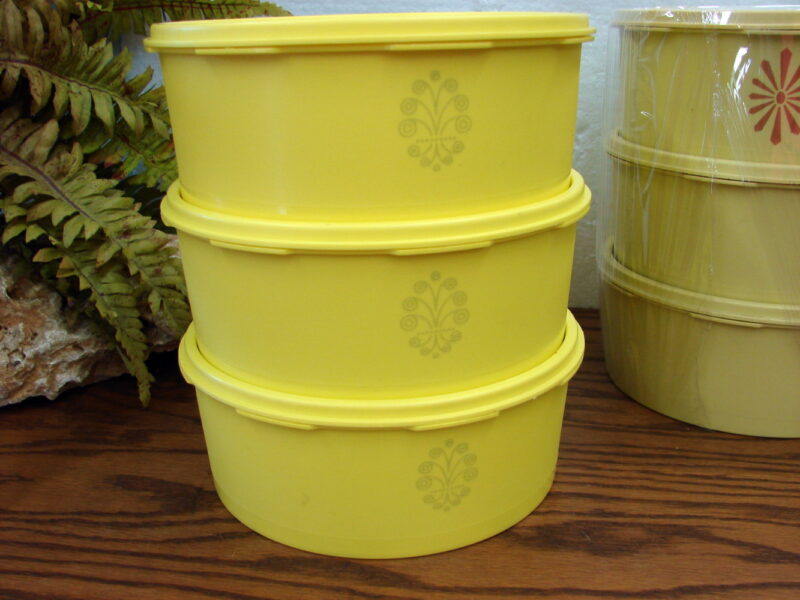 Set/3 Vintage Tupperware Servalier #1204 Daffodil Yellow Canisters, Moose-R-Us.Com Antiques Collectibles Log Cabin Decor