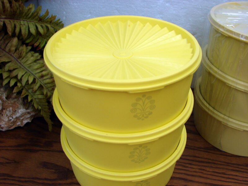 Set/3 Vintage Tupperware Servalier #1204 Daffodil Yellow Canisters, Moose-R-Us.Com Antiques Collectibles Log Cabin Decor